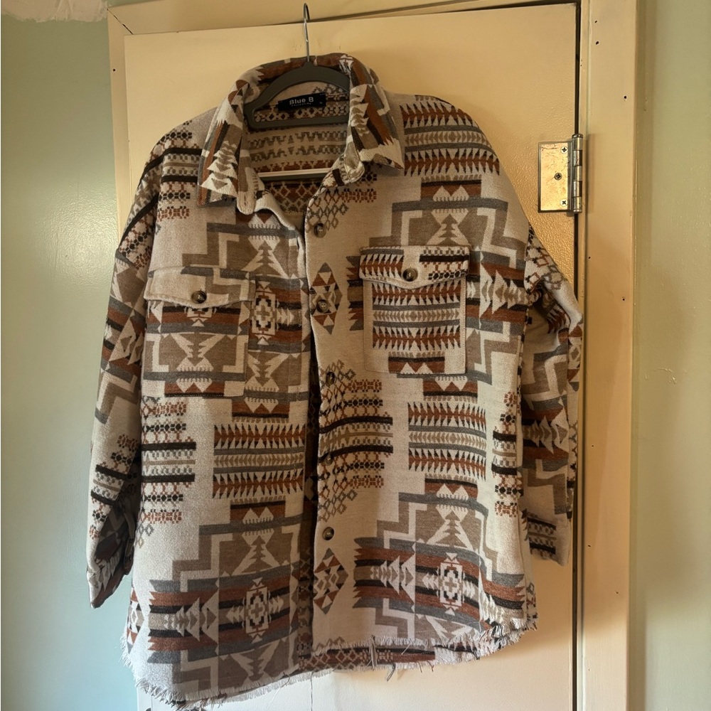 Patterned Tan and Brown Women's Blazer